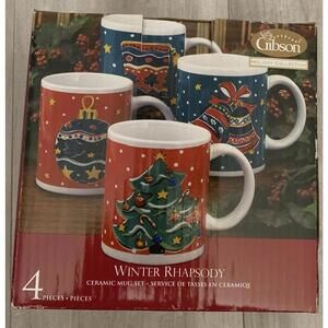 Gibson Holiday Collection Winter Rhapsody 4 Pc Mug Set Christmas With Box